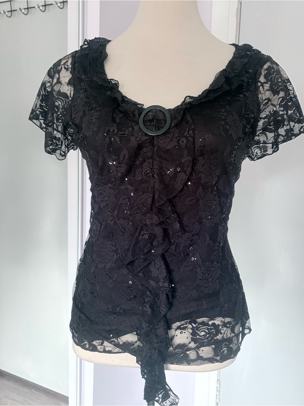 Y2K romantic goth lace blouse